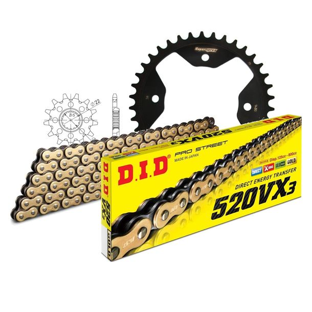 Kettensatz DID Stahl 520VX3 / 98 Nietschloss für Polaris Outlaw 525 IRS MXR 450 / 500 ccm