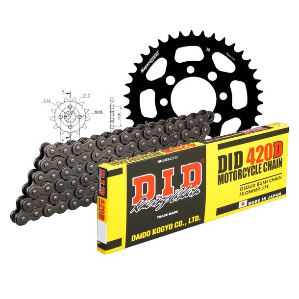 Chain set DID Stahl 420D / 90 Clip lock for Kawasaki KLX 110 ccm Bj. 2010 - 2020