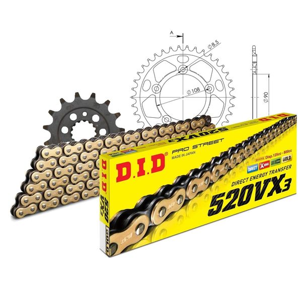 Kettensatz DID Alu 520VX3 / 96 Endlos schwarz
