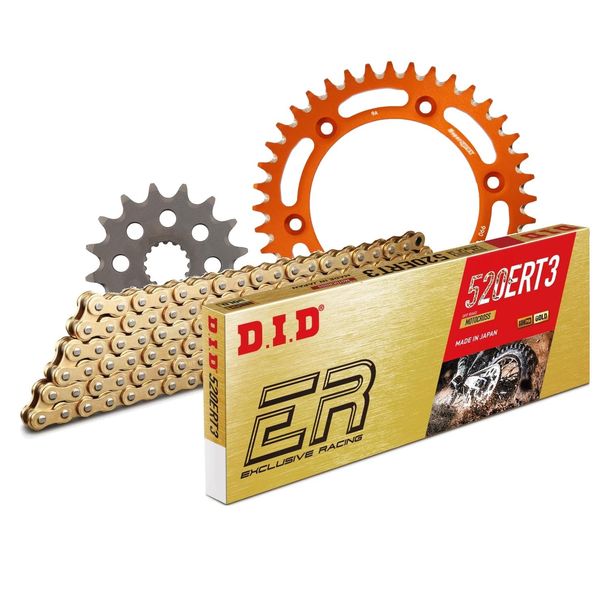 Kettensatz DID Alu 520ERT2 / 114 Clipschloss orange für KTM SMC R ABS Duke Supermoto 690 ccm Bj. 2007 - 2019