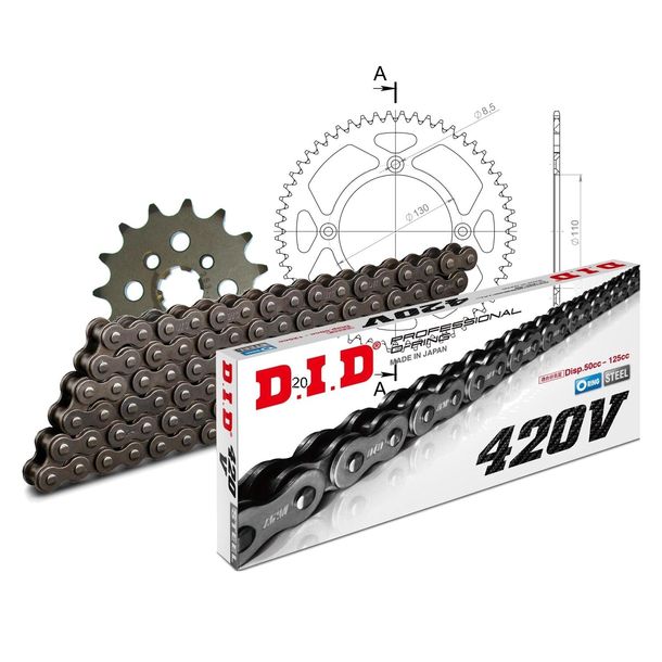 Kettensatz DID Alu 420V / 124 Clipschloss schwarz für Honda CR R 85 ccm Bj. 2003 - 2004