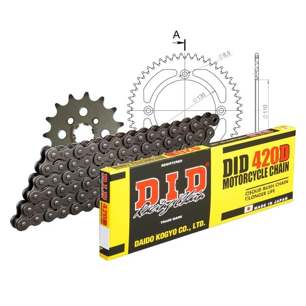 Chain set DID Alu 420D / 114 Clip lock black for Honda CR R 80 ccm Bj. 1987 - 1995