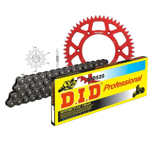 Set di catene DID Alu 520 / 116 Blocco della clip rosso per Honda CR R 125 ccm Bj. 2004 - 2007