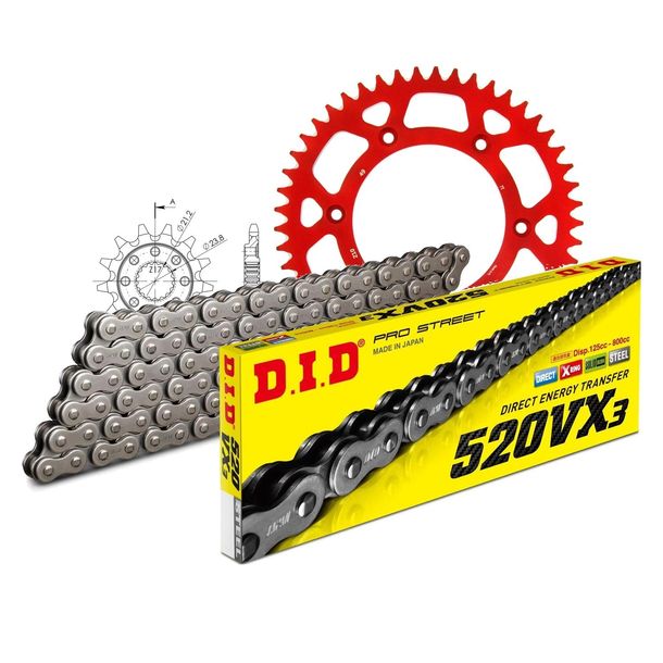 Jeu de chaînes DID Alu 520VX3 / 112 Serrure à clipser rouge pour Honda CR R 250 ccm Bj. 1992 - 1993