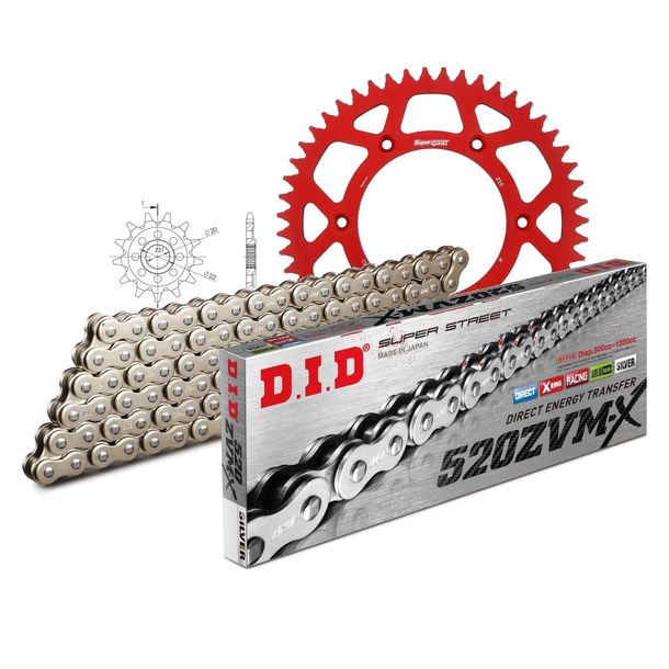 Chain set DID Alu 520ZVM-X / 114 rivet lock red