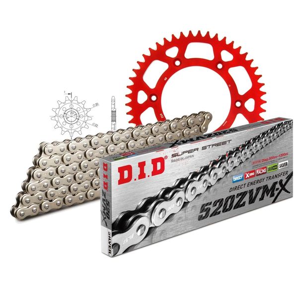 Chain set DID Alu 520ZVM-X / 114 rivet lock red