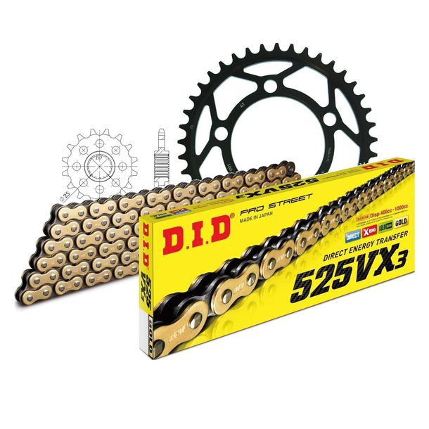 Jeu de chaînes DID acier 525VX3 / 118 Serrure à rivet pour KTM Super Enduro R 950 ccm Bj. 2006 - 2009