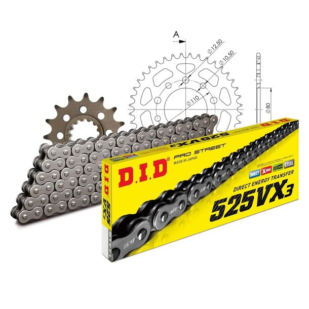 Kettensatz DID Alu 525VX3 / 112 Endlos schwarz