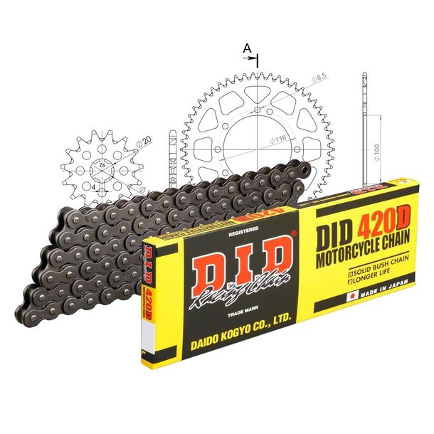 Chain set DID Alu 420D / 126 Clip lock black for Kawasaki KX 80 / 85 ccm Bj. 2001 - 2020