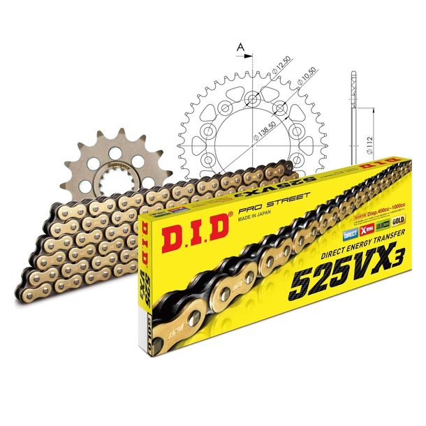 Kettensatz DID Alu 525VX3 / 116 Endlos schwarz für Honda CBF ABS 500 ccm Bj. 2004 - 2008