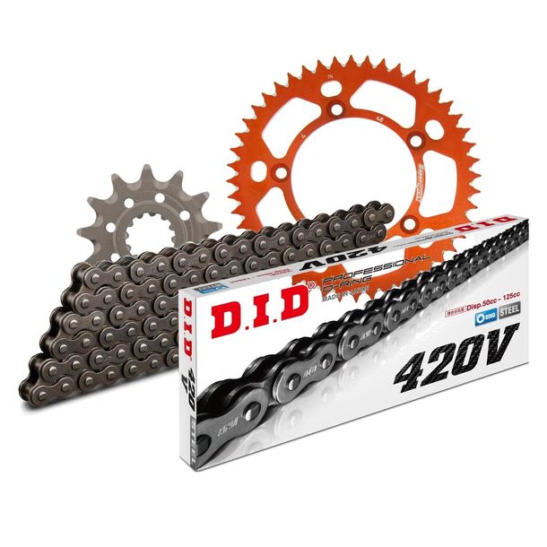 Kettensatz DID Alu 420V / 112 Clipschloss orange für KTM SX 60 / 65 ccm Bj. 1998 - 2001