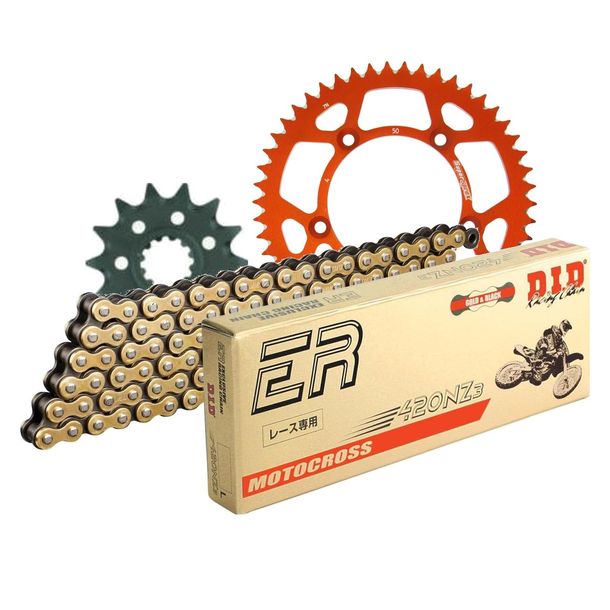 Jeu de chaînes DID Alu 420NZ3 / 112 Serrure à clipser orange pour KTM SX 65 ccm Bj. 2002 - 2010