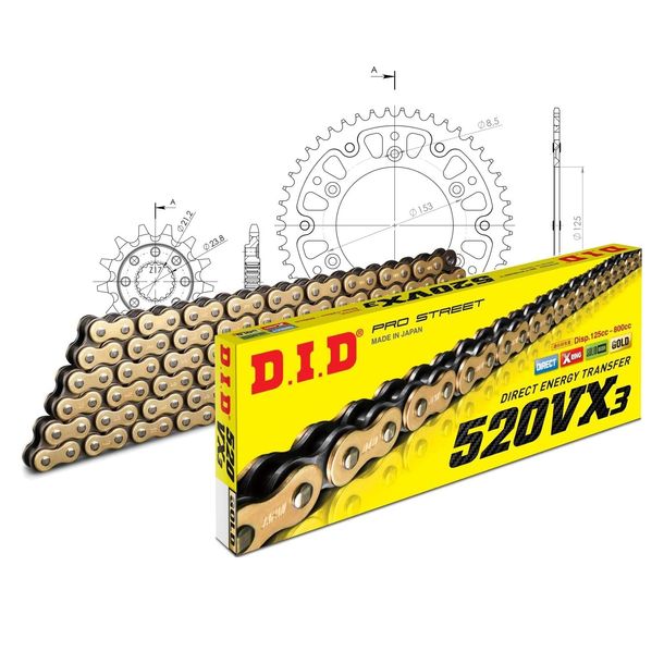 Chain set DID Stealth 520VX3 / 114 Clip lock gold