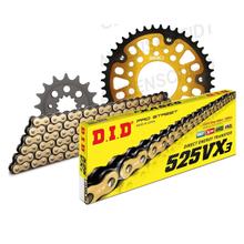 Kit de Corrente e Coroas DID Stealth 525VX3 / 124 Fechamento por Nietschloss dourado