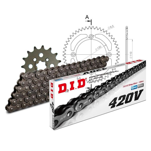 Kettensatz DID Alu 420V / 114 Clipschloss schwarz für Honda CR R 80 ccm Bj. 1987 - 1995