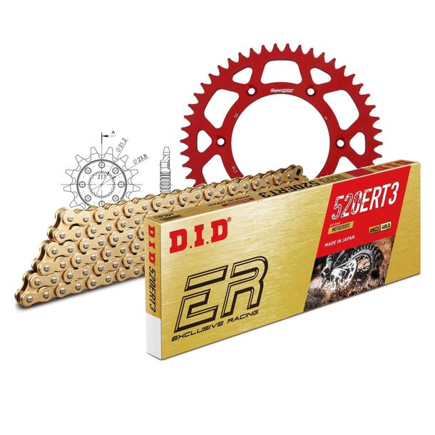 Kettensatz DID Alu 520ERT2 / 114 Clipschloss rot für Honda CRF R, HM CRE F RX CR 250 / 450 ccm Bj. 1995 - 2020