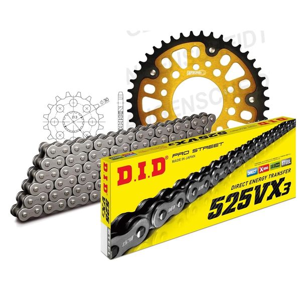 Juego de cadenas DID Stealth 525VX3 / 112 Cerradura de remache oro para Triumph America 865 ccm Bj. 2007 - 2015