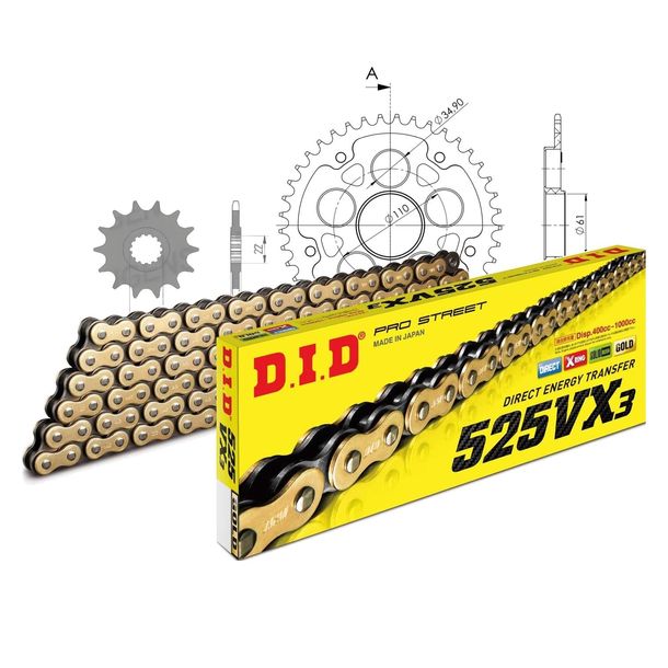 Chain set DID Stealth 525VX3 / 108 rivet lock black