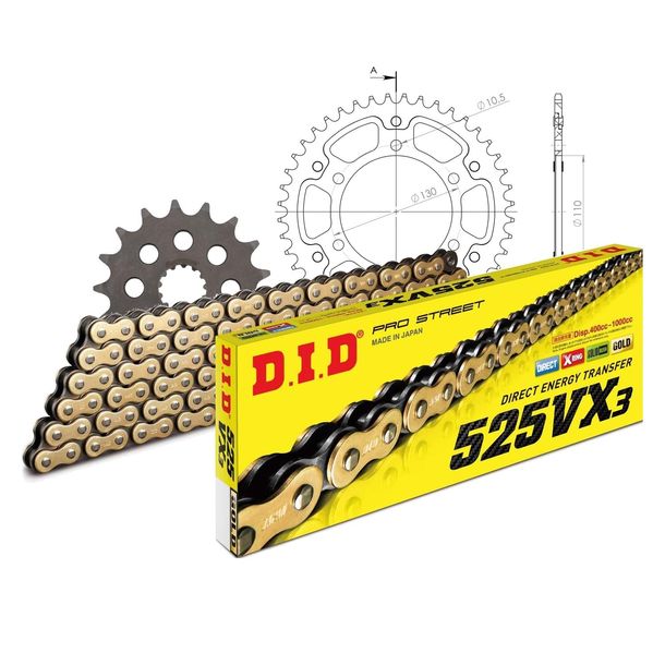 Kettensatz DID Stealth 525VX3 / 116 Endlos gold
