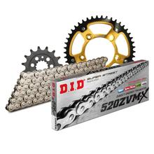 Kit de Corrente e Pinhão DID Stealth 520ZVM-X / 104 Elo com Fecho Nietschloss dourado