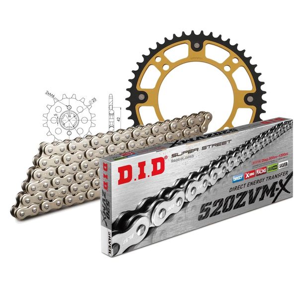 Set di catene DID Stealth 520ZVM-X / 114 Serratura a rivetti oro