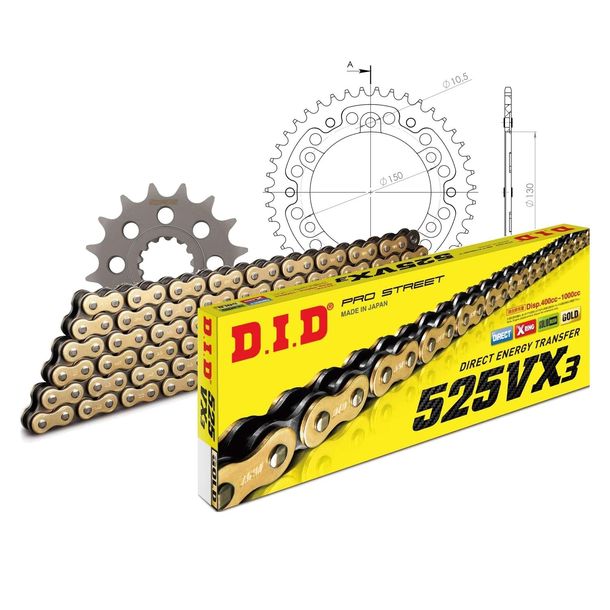 Kettensatz DID Stealth 525VX3 / 118 Nietschloss gold