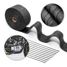 Ruban de protection thermique/ruban en tissu ROAD-STAR pour systèmes d'échappement/collecteur universel en basalte 15 m x 50 mm noir + 10 serre-câbles en acier inoxydable