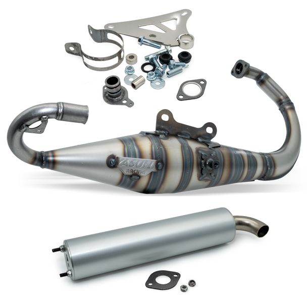 Auspuffanlage Yasuni Carrera 10 aluminium mit Zulassung für Minarelli stehend, Peugeot Vivacity SV GEO Elyseo Elystar TSDI Buxy Speedake Squab Metal-X