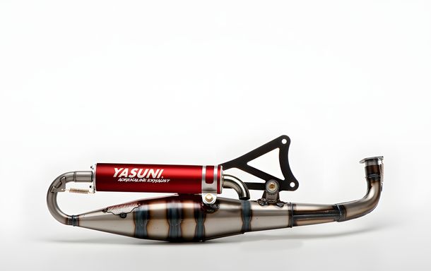Auspuffanlage Yasuni Carrera 16 rot für Minarelli liegend, Yamaha YE Zest, Motowell Crogen RS Breeze Italjet Dragster Why Jog Magnet Herkules PR 5 S