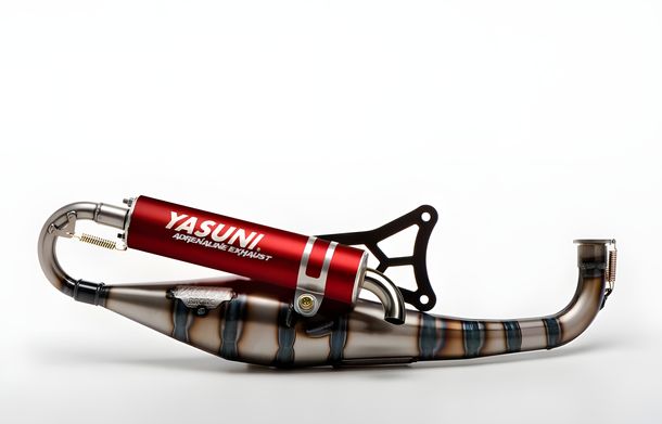 Auspuffanlage Yasuni Carrera 21 rot für Yamaha YE Zest, Motowell Crogen RS Breeze Italjet Dragster Why Jog Magnet Herkules PR 5 S Beta Quadra Axis MBK