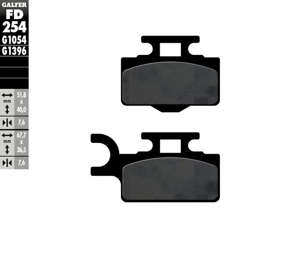 Remblokken Galfer FD254G1054 Halfmetaal voor, Kawasaki KX 65 ccm Jaar 2000 - 2004