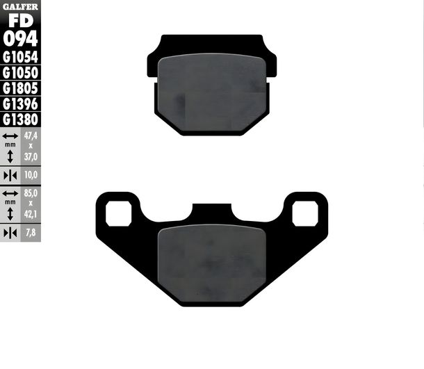 Remblokken Set Galfer 2x FD094G1054 Halfmetaal voor, Adly Crusader Interceptor, Bombardier - Can-am DS E-ton RXL Viper VXL Vector ST 90 - 250 ccm