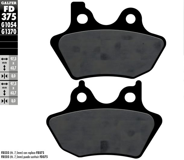 Remblokken Set Galfer 2x FD375G1054 Halfmetaal voor, Harley Davidson FLHRC Road King Classic FLHXI EFI Street Glide FLSTC Heritage Softail FLTR FXDBI Dyna Jaar 1999 - 2012