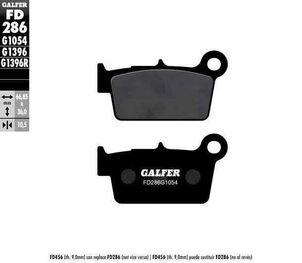 Pastillas de freno Galfer FD286G1054 Semimetálico trasero para Gas EC 2, Kawasaki KLX 4 R KX F Suzuki RM-Z Yamaha WR YZ 50 - 660 ccm
