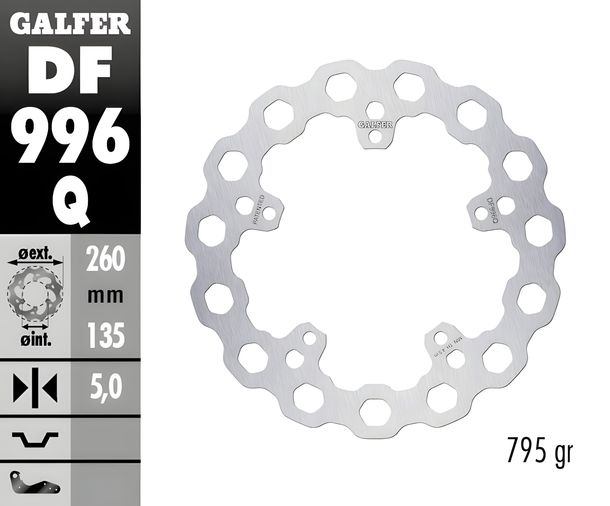 Remschijf Galfer DF996Q CUBIQ® met ECE R90-goedkeuring, stijf achter 260x5mm voor Harley Davidson XLT Sportster S 1250 ccm Bouwjaar 2021 - 2023