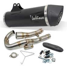 Sistema de escapamento completo LeoVince NERO RACING em aço inoxidável preto, tampa de carbono e escudo térmico para Husqvarna 701 Enduro / LR / Supermoto ano 2017 - 2020 E4 / ano 2021 - 2024 E5