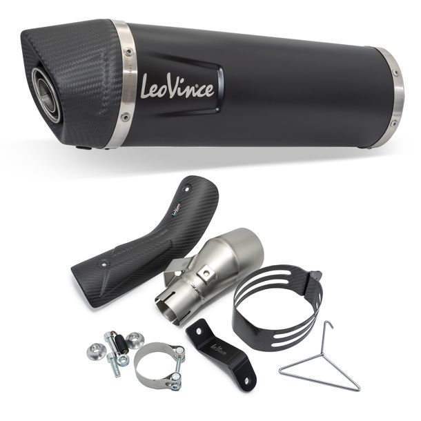 Silenciador final LeoVince LV ONE EVO RACING Black Edition de acero inoxidable negro, tapa de carbono y protector térmico para Honda CRF 1100 L Africa Twin / Adventure Sport / DCT año 2020 - 2023 E5 / año 2024 - 2026 E5+