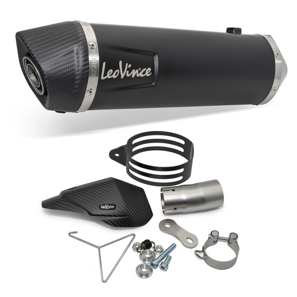Endschalldämpfer LeoVince LV ONE EVO RACING Black Edition Edelstahl schwarz, Carbon Kappe & Hitzeschild für Triumph Tiger 850 / 900 GT / Rally / Pro Bj. 2020 - 2023 E5