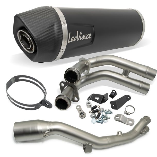 Auspuffanlage komplett LeoVince LV ONE EVO RACING Black Edition Edelstahl schwarz, Carbon Kappe für Yamaha T-Max 530 ABS / DX / SX Bj. 2017 - 2019 E4 / T-Max 560 / Tech Max Bj. 2020 - 2024 E5