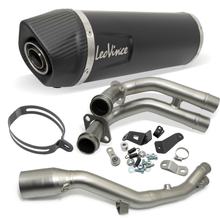 Impianto di scarico completo LeoVince LV ONE EVO RACING Black Edition in acciaio inossidabile nero, tappo in carbonio per Yamaha T-Max 530 ABS / DX / SX anno 2017 - 2019 E4 / T-Max 560 / Tech Max anno 2020 - 2024 E5