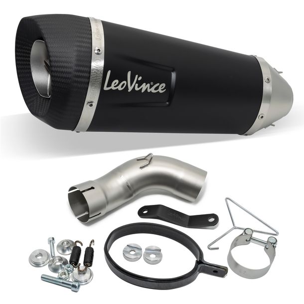 Silenciador trasero LeoVince FACTORY S RACING Black Edition Acero inoxidable negro, tapa de carbono para Kawasaki Ninja 1000 SX / Tourer Bj. 2020 - 2024 E4 / E5