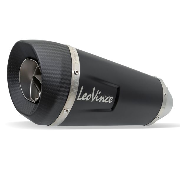 Silenciador final LeoVince FACTORY S RACING Black Edition acero inoxidable negro, tapa de carbono y protector térmico para BMW F 900 R / XR / A2 año 2020 - 2024 E5