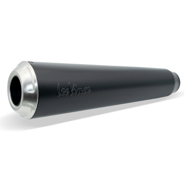 Endschalldämpfer LeoVince CLASSIC RACER Black Edition mit Zulassung, Edelstahl schwarz für Royal Enfield Classic / Meteor 350 Bj. 2021 - 2024 E5