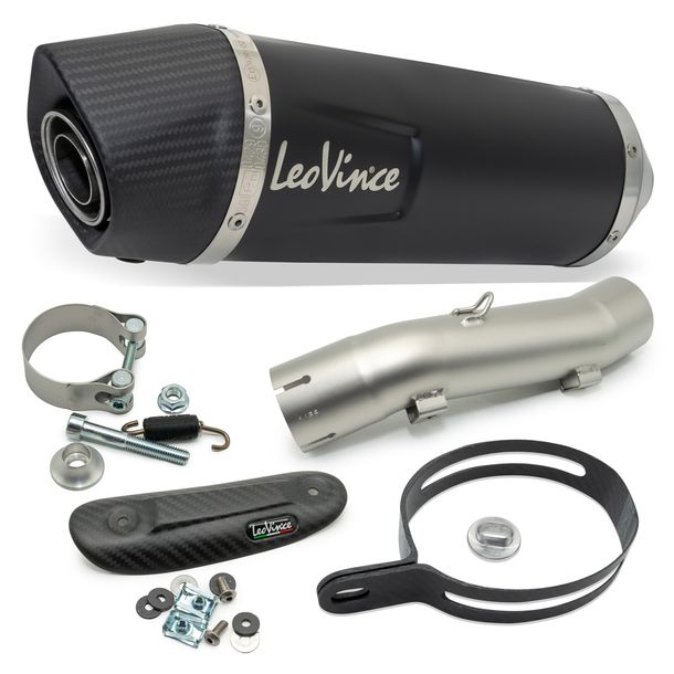 Silencieux d'échappement LeoVince LV ONE EVO Black Edition avec homologation, acier inoxydable noir, embout en carbone & protection thermique pour Honda XL 750 Transalp Urban / Easy Travel / Travel Edition Année 2023 - 2024 E5 / Année 2025 