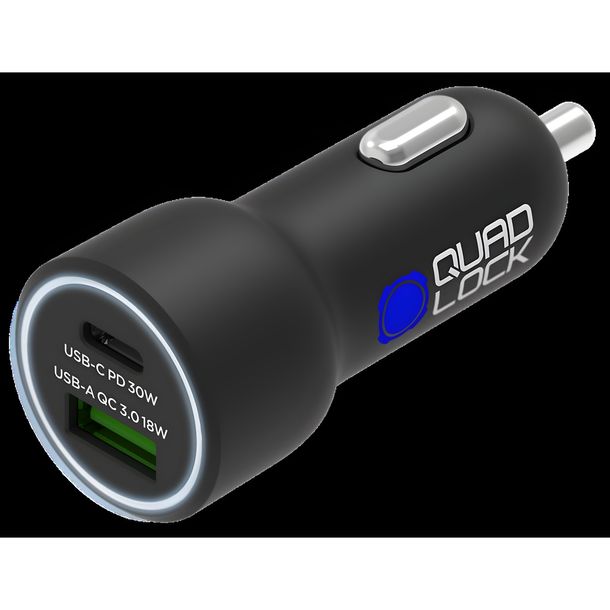 Quad Lock® cigarette lighter charger USB-C/USB-A 12V