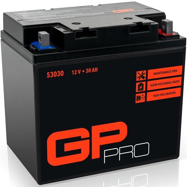 GP-PRO Gel-Batterie 12V 30Ah 53030 Motorradbatterie, wartungsfrei versiegelt vorgeladen ähnlich Y60-N30L-A / SLA53030 / C60-N30-A / C60-N30L-A auch für Quad, Rasentraktor uvm.