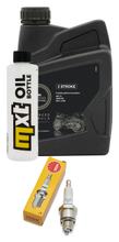 Inspekční balíček 1L dvoutaktního oleje + 1x zapalovací svíčka pro Keeway Matrix SP, TGB Hawk Adly Silver Fox Yamaha Zuma II REX Flash Luxxon Uno GTA RX Noble Escape r.v. 1999 - 2009