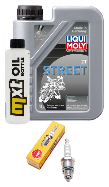 1L 2-stroke oil inspection package + 1x spark plug for Aprilia Mojito 50 ccm