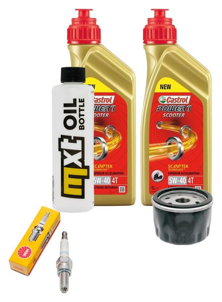 Inspektionspaket 2L 5W-40 + Ölfilter + 1x Zündkerze für Aprilia Scarabeo, Piaggio X9 500 ccm Bj. 2003 - 2006