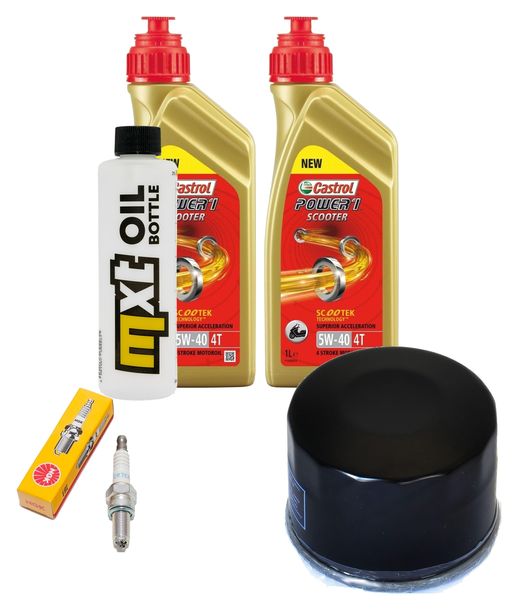 Kit d'inspection 2L 5W-40 + filtre à huile + 1x bougie pour Aprilia Scarabeo, Piaggio X9 500 ccm Année 2003 - 2006